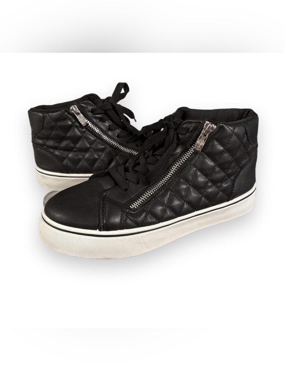 Wanted Black Quilted High-Top Sneakers with Side Zipper